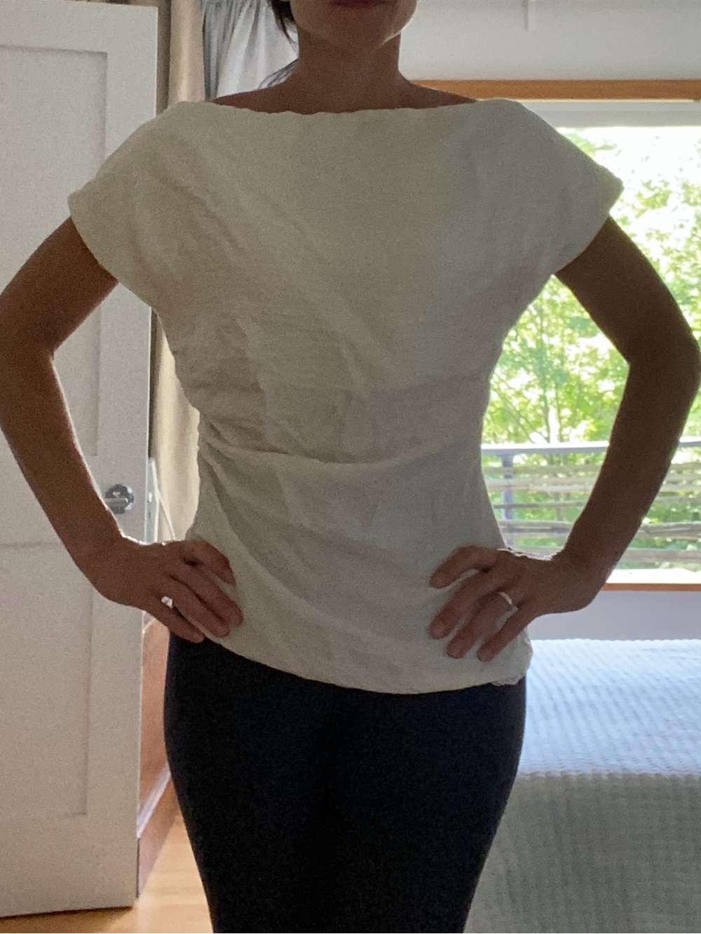 Mango Cream Drape Neck Short Sleeve Blouse - Picture 9 of 11